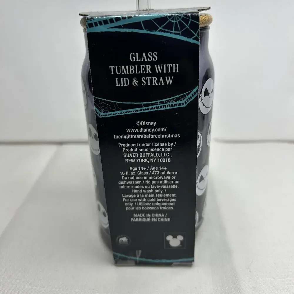 The Nightmare Before Christmas Glass Tumbler with‎ Lid & Straw 16 oz